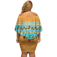 Hawaii Humuhumu Fish Maile Pikake Lei Off Shoulder Short Dress Tribal Tapa Orange Version LT05 - Polynesian Pride