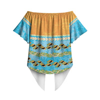 Hawaii Humuhumu Fish Maile Pikake Lei Off Shoulder Wrap Waist Top Tribal Tapa Orange Version LT05 - Polynesian Pride