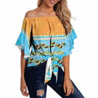 Hawaii Humuhumu Fish Maile Pikake Lei Off Shoulder Wrap Waist Top Tribal Tapa Orange Version LT05 - Polynesian Pride