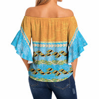 Hawaii Humuhumu Fish Maile Pikake Lei Off Shoulder Wrap Waist Top Tribal Tapa Orange Version LT05 - Polynesian Pride