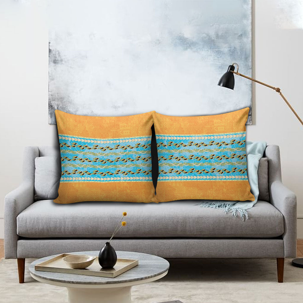 Hawaii Humuhumu Fish Maile Pikake Lei Pillow Cover Tribal Tapa Orange Version LT05 - Polynesian Pride