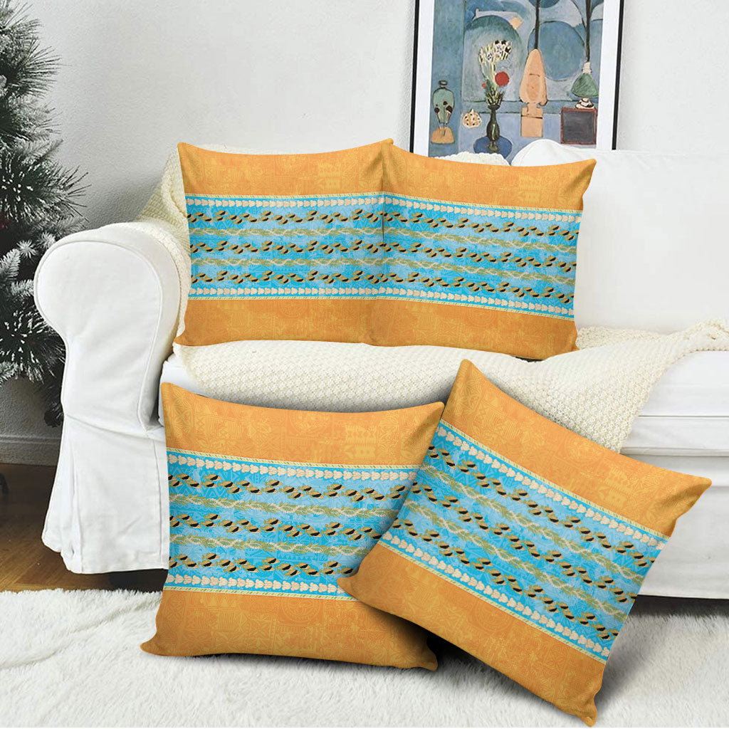Hawaii Humuhumu Fish Maile Pikake Lei Pillow Cover Tribal Tapa Orange Version LT05 - Polynesian Pride