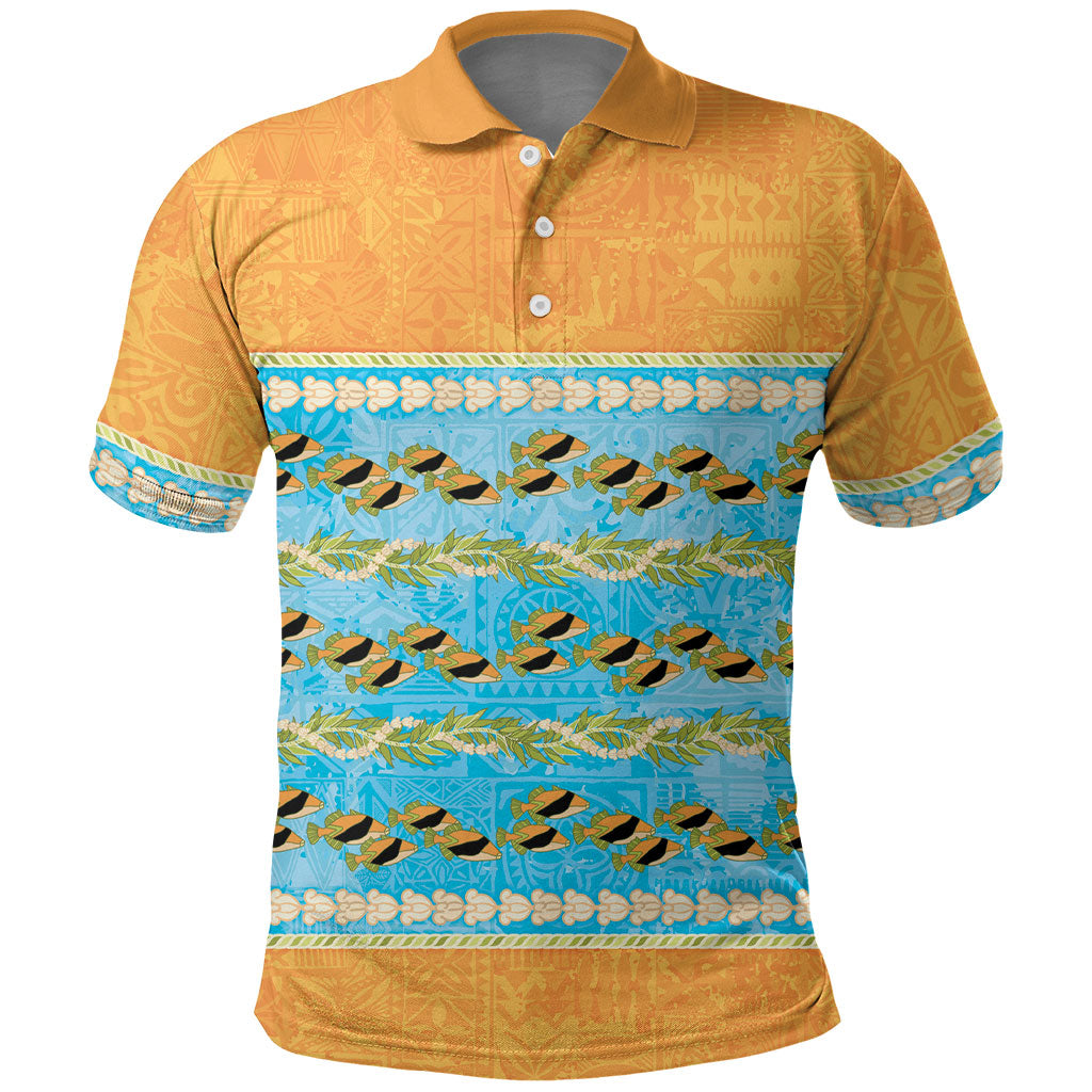 Hawaii Humuhumu Fish Maile Pikake Lei Polo Shirt Tribal Tapa Orange Version LT05 Orange - Polynesian Pride