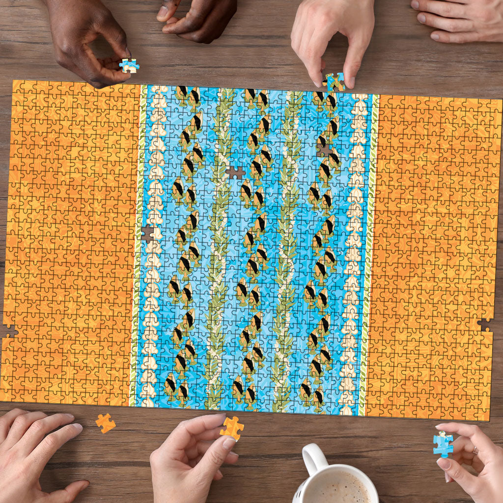 Hawaii Humuhumu Fish Maile Pikake Lei Puzzle Tribal Tapa Orange Version LT05 - Polynesian Pride