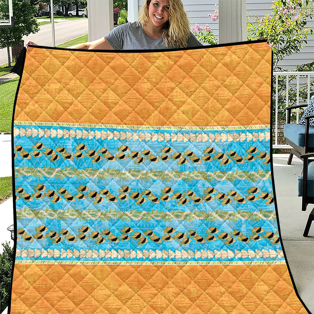 Hawaii Humuhumu Fish Maile Pikake Lei Quilt Tribal Tapa Orange Version LT05 Orange - Polynesian Pride