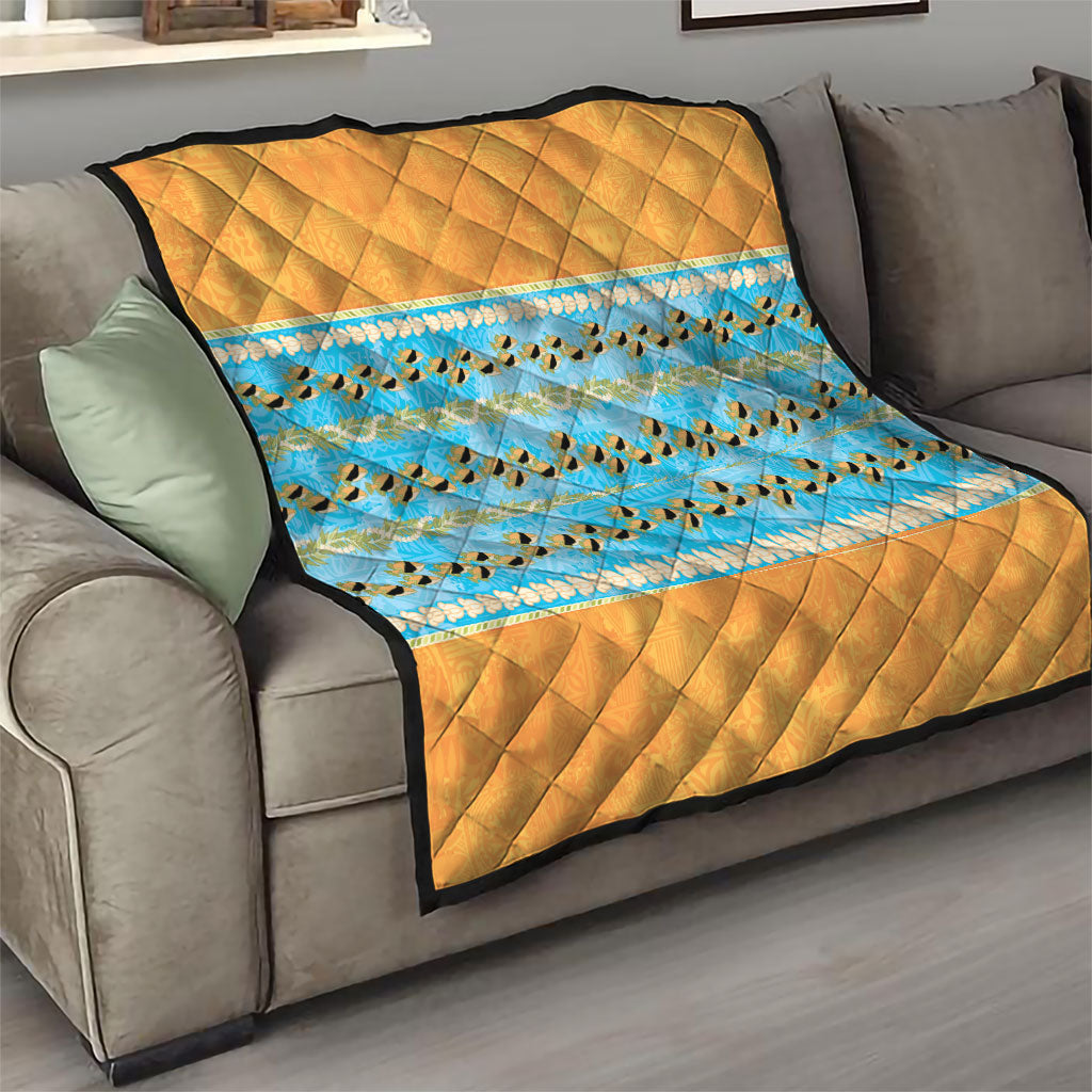 Hawaii Humuhumu Fish Maile Pikake Lei Quilt Tribal Tapa Orange Version LT05 - Polynesian Pride