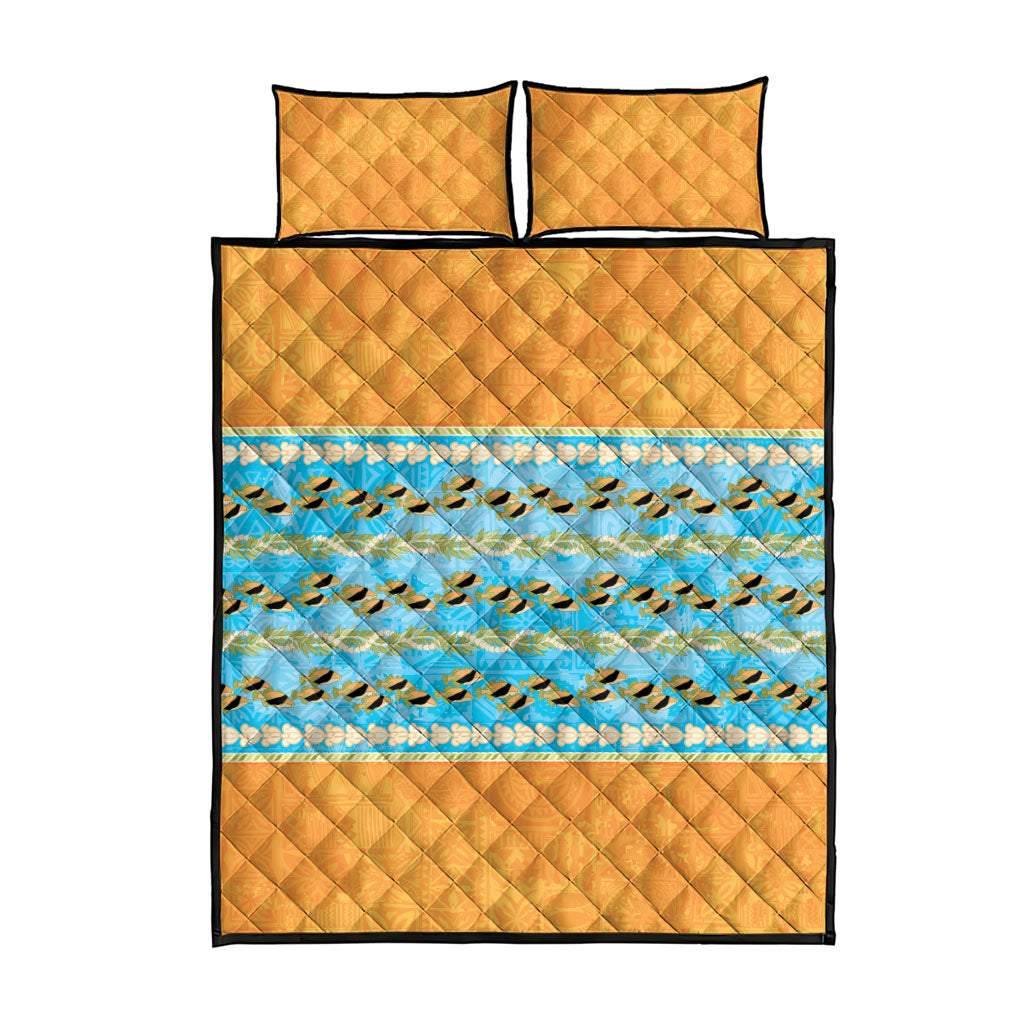 Hawaii Humuhumu Fish Maile Pikake Lei Quilt Bed Set Tribal Tapa Orange Version LT05 - Polynesian Pride