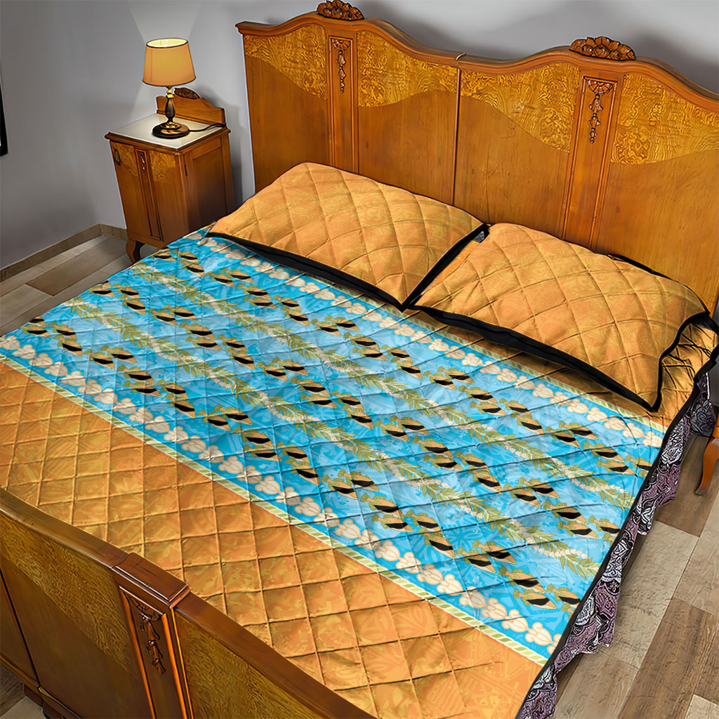 Hawaii Humuhumu Fish Maile Pikake Lei Quilt Bed Set Tribal Tapa Orange Version LT05 - Polynesian Pride