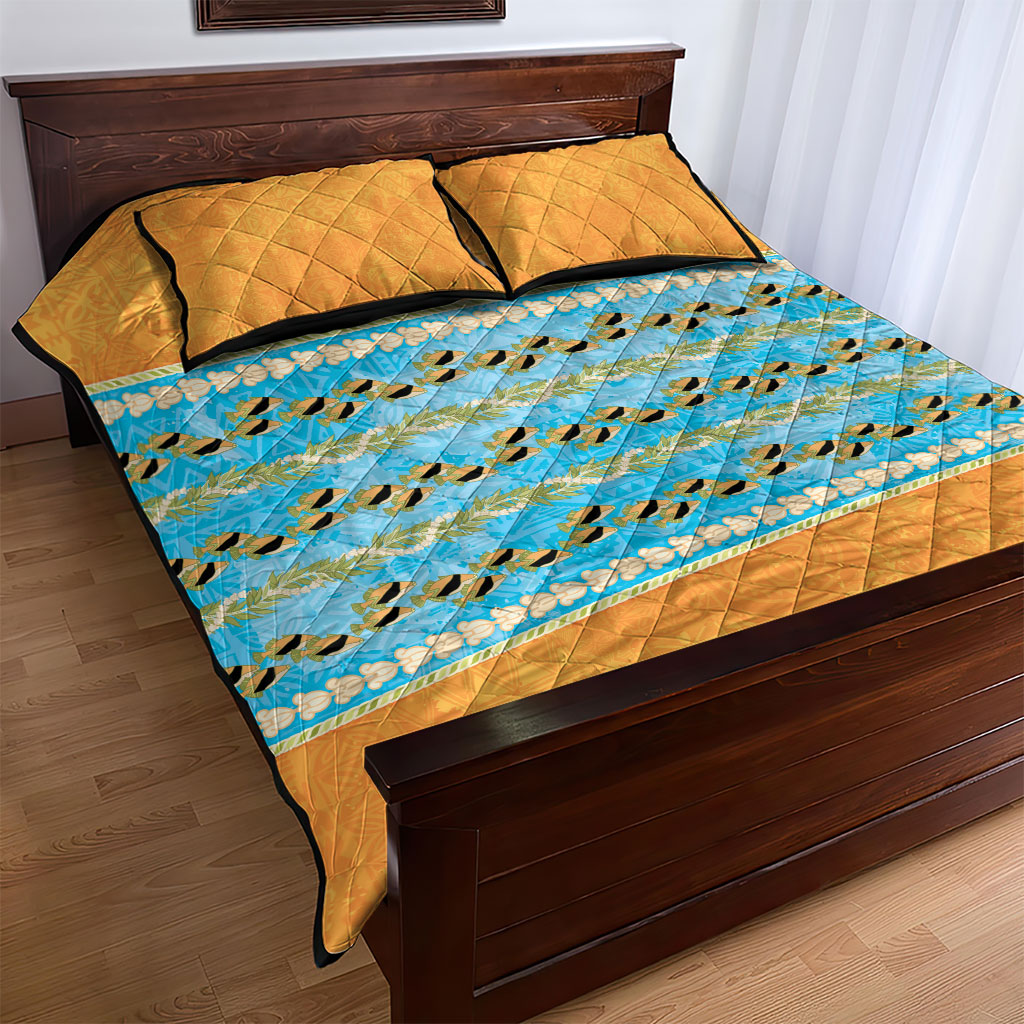 Hawaii Humuhumu Fish Maile Pikake Lei Quilt Bed Set Tribal Tapa Orange Version LT05 - Polynesian Pride