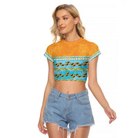Hawaii Humuhumu Fish Maile Pikake Lei Raglan Cropped T Shirt Tribal Tapa Orange Version LT05 Female Orange - Polynesian Pride