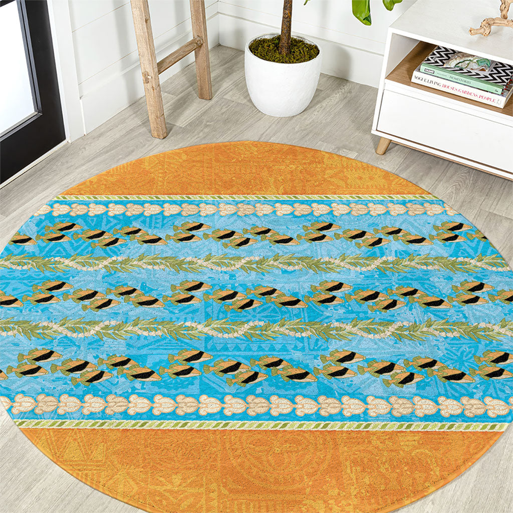 Hawaii Humuhumu Fish Maile Pikake Lei Round Carpet Tribal Tapa Orange Version LT05 Orange - Polynesian Pride