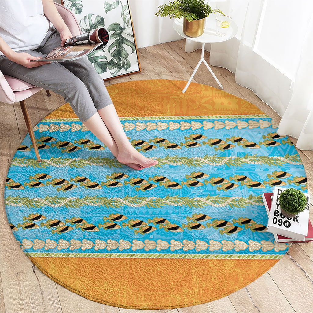 Hawaii Humuhumu Fish Maile Pikake Lei Round Carpet Tribal Tapa Orange Version LT05 - Polynesian Pride