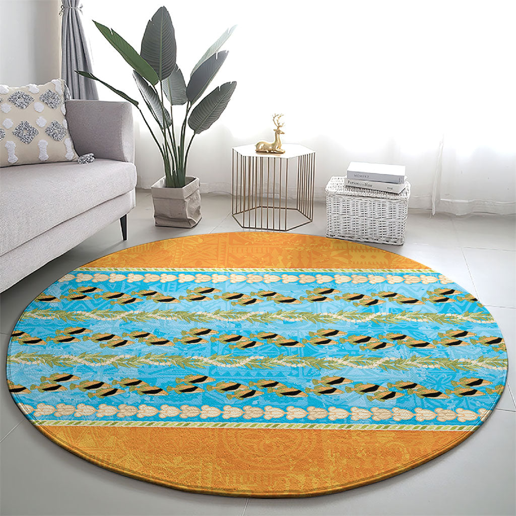 Hawaii Humuhumu Fish Maile Pikake Lei Round Carpet Tribal Tapa Orange Version LT05 - Polynesian Pride