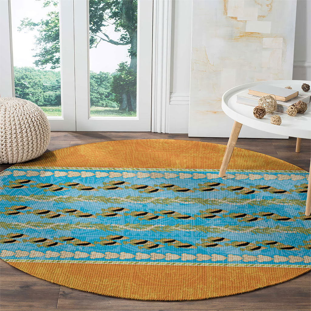 Hawaii Humuhumu Fish Maile Pikake Lei Round Carpet Tribal Tapa Orange Version LT05 - Polynesian Pride