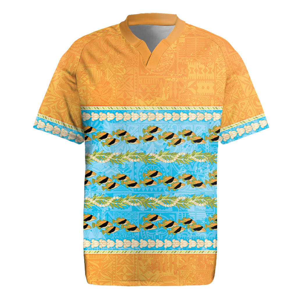 Hawaii Humuhumu Fish Maile Pikake Lei Rugby Jersey Tribal Tapa Orange Version LT05 Orange - Polynesian Pride