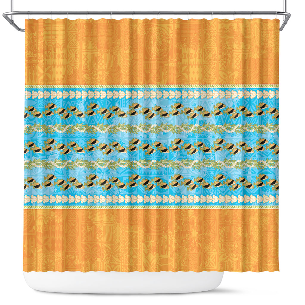 Hawaii Humuhumu Fish Maile Pikake Lei Shower Curtain Tribal Tapa Orange Version LT05 Orange - Polynesian Pride