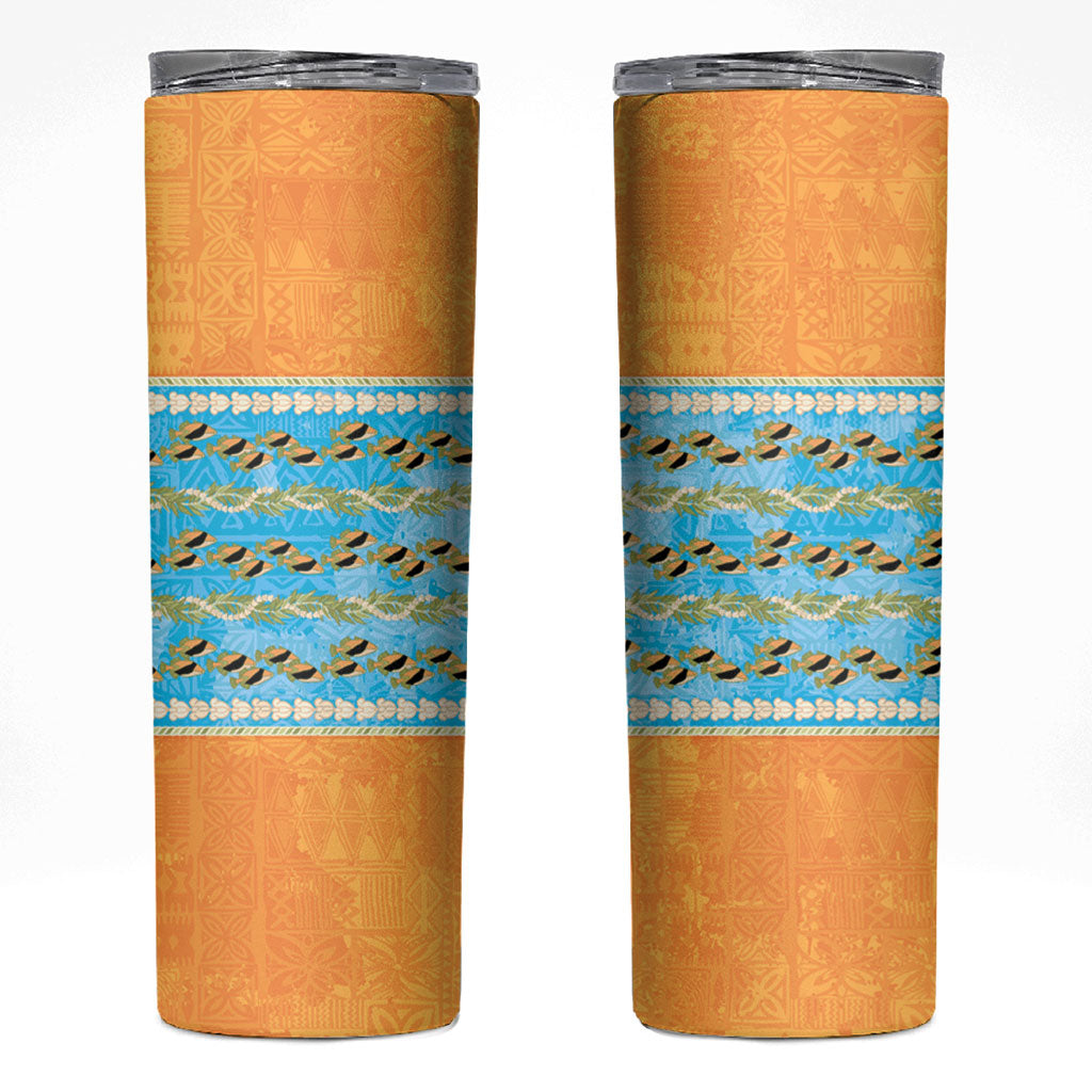 Hawaii Humuhumu Fish Maile Pikake Lei Skinny Tumbler Tribal Tapa Orange Version LT05 Orange - Polynesian Pride