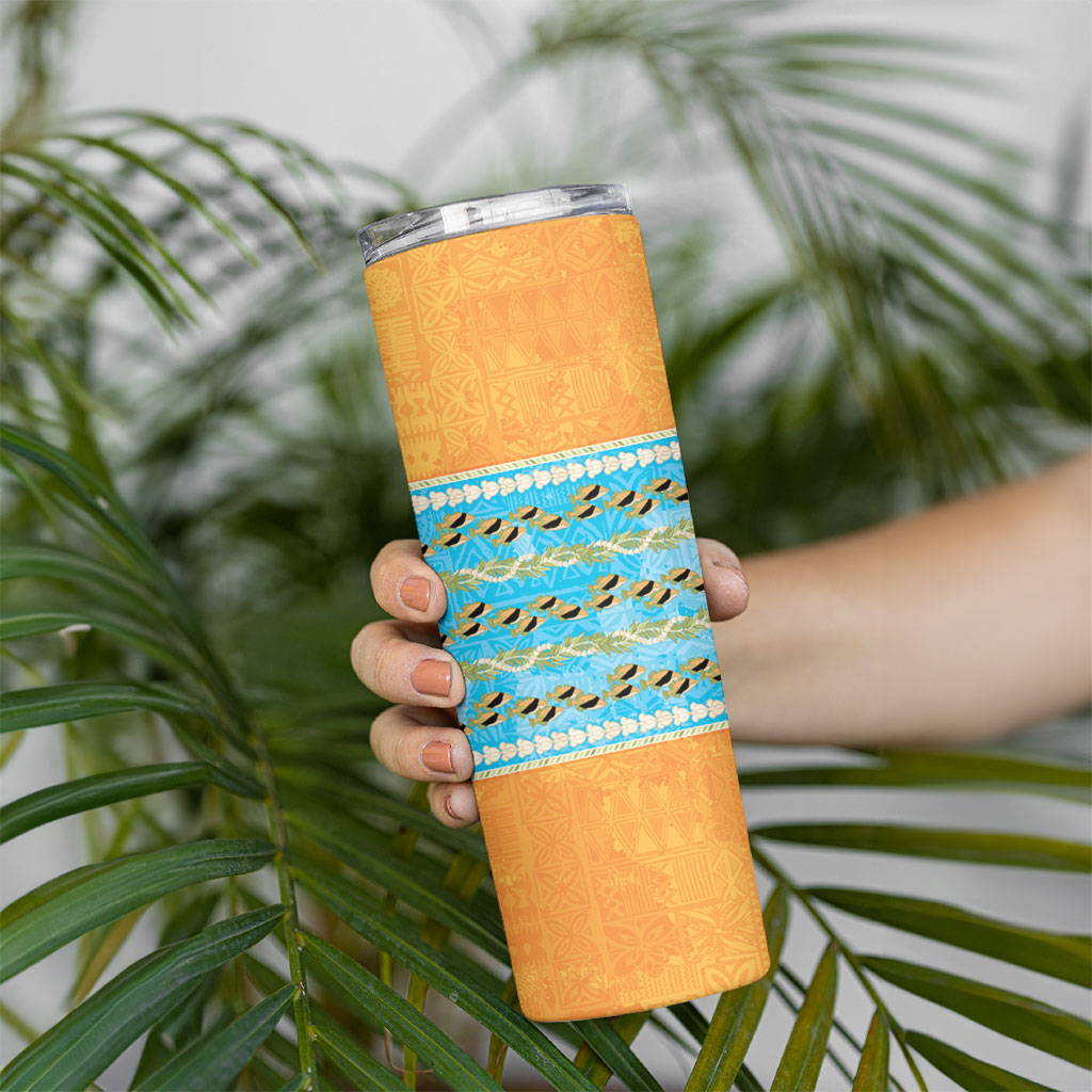 Hawaii Humuhumu Fish Maile Pikake Lei Skinny Tumbler Tribal Tapa Orange Version LT05 - Polynesian Pride