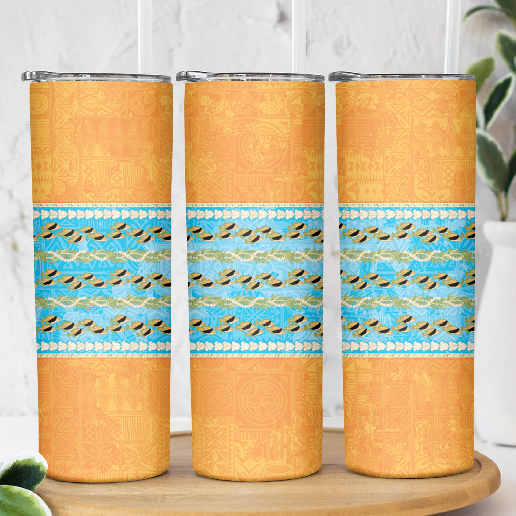 Hawaii Humuhumu Fish Maile Pikake Lei Skinny Tumbler Tribal Tapa Orange Version LT05 - Polynesian Pride