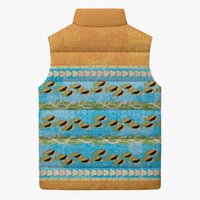 Hawaii Humuhumu Fish Maile Pikake Lei Sleeveless Puffer Jacket Tribal Tapa Orange Version LT05 - Polynesian Pride