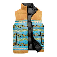 Hawaii Humuhumu Fish Maile Pikake Lei Sleeveless Puffer Jacket Tribal Tapa Orange Version LT05 - Polynesian Pride