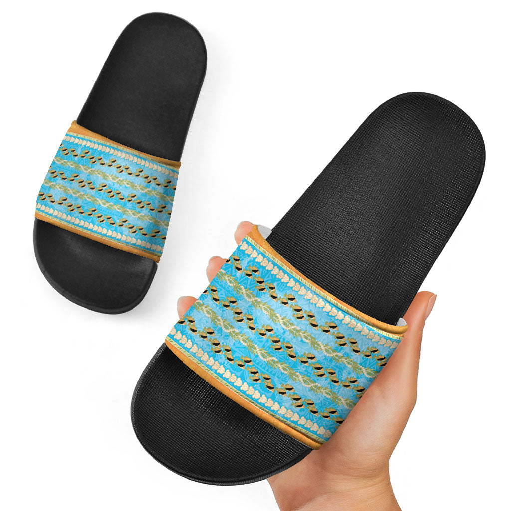 Hawaii Humuhumu Fish Maile Pikake Lei Slide Sandals Tribal Tapa Orange Version LT05 - Polynesian Pride