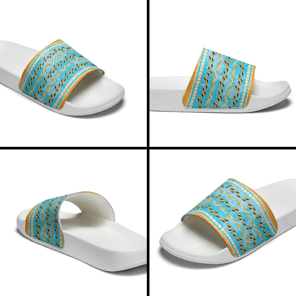 Hawaii Humuhumu Fish Maile Pikake Lei Slide Sandals Tribal Tapa Orange Version LT05 - Polynesian Pride