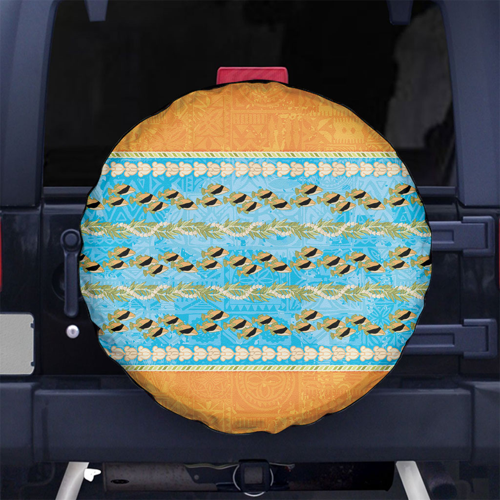 Hawaii Humuhumu Fish Maile Pikake Lei Spare Tire Cover Tribal Tapa Orange Version LT05 No hole Orange - Polynesian Pride