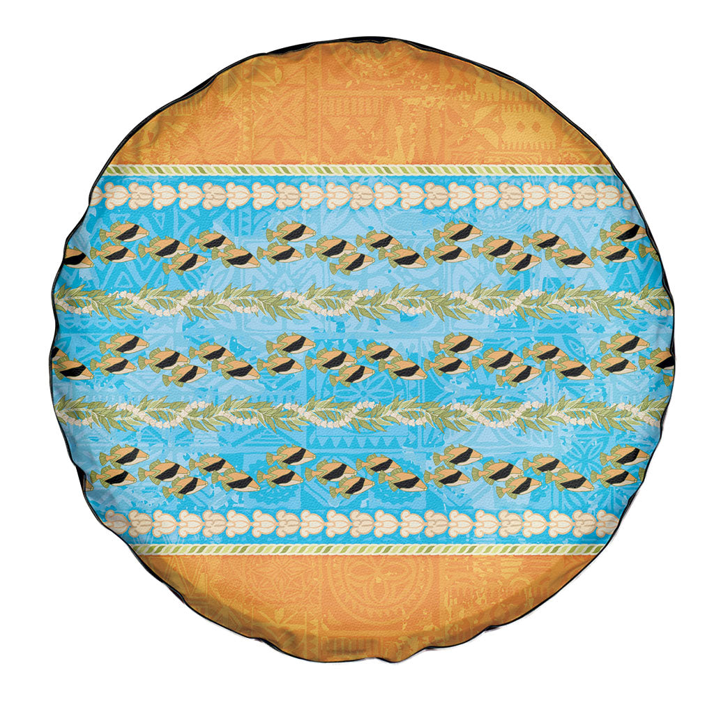 Hawaii Humuhumu Fish Maile Pikake Lei Spare Tire Cover Tribal Tapa Orange Version LT05 - Polynesian Pride