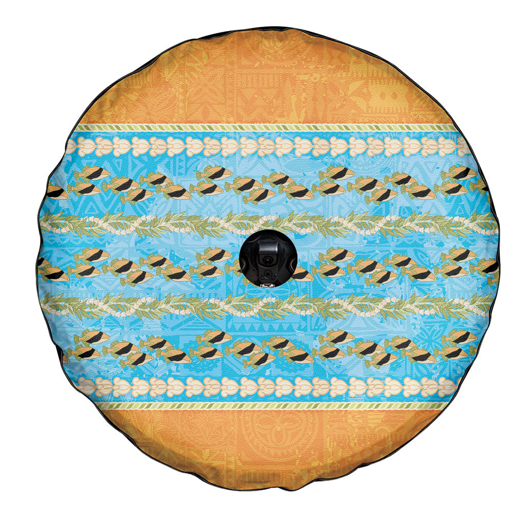 Hawaii Humuhumu Fish Maile Pikake Lei Spare Tire Cover Tribal Tapa Orange Version LT05 - Polynesian Pride