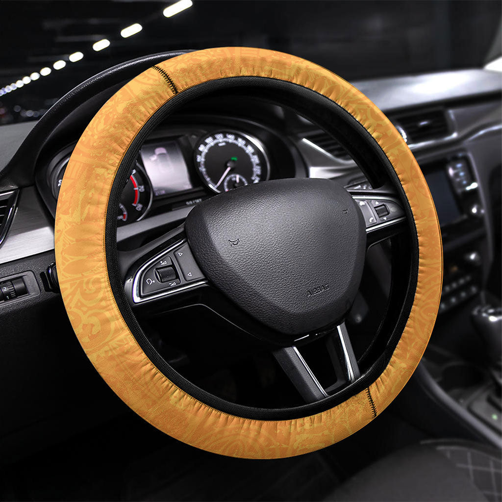 Hawaii Humuhumu Fish Maile Pikake Lei Steering Wheel Cover Tribal Tapa Orange Version LT05 Universal Fit Orange - Polynesian Pride