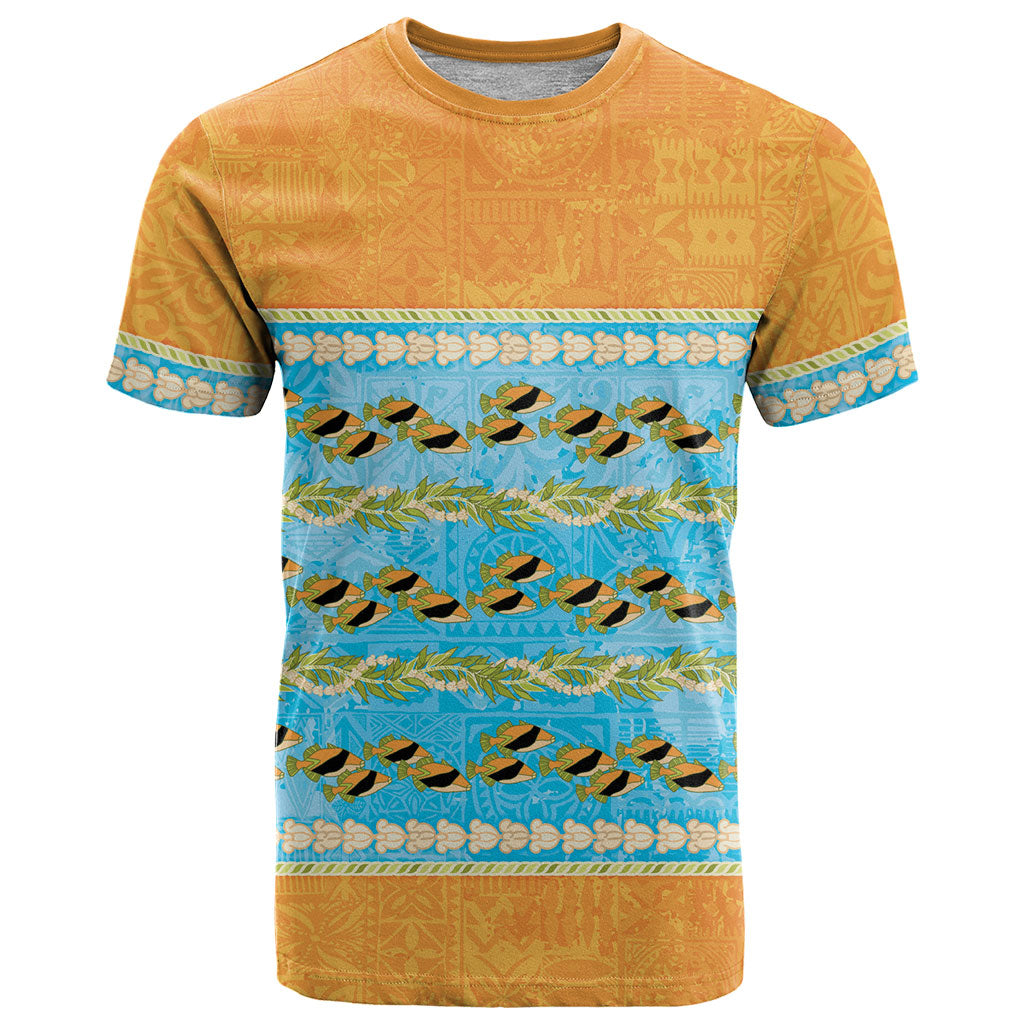 Hawaii Humuhumu Fish Maile Pikake Lei T Shirt Tribal Tapa Orange Version LT05 Orange - Polynesian Pride
