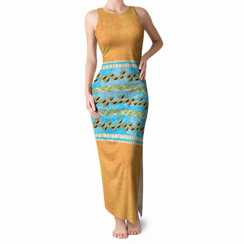 Hawaii Humuhumu Fish Maile Pikake Lei Tank Maxi Dress Tribal Tapa Orange Version LT05 Women Orange - Polynesian Pride