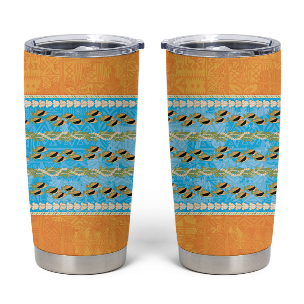 Hawaii Humuhumu Fish Maile Pikake Lei Tumbler Cup Tribal Tapa Orange Version LT05 Orange - Polynesian Pride