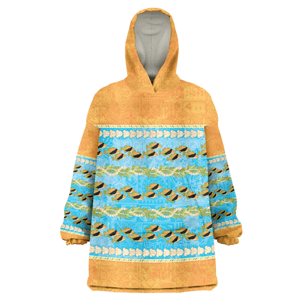 Hawaii Humuhumu Fish Maile Pikake Lei Wearable Blanket Hoodie Tribal Tapa Orange Version LT05 One Size Orange - Polynesian Pride