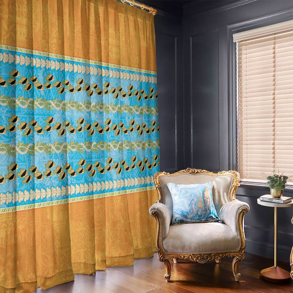 Hawaii Humuhumu Fish Maile Pikake Lei Window Curtain Tribal Tapa Orange Version LT05 - Polynesian Pride