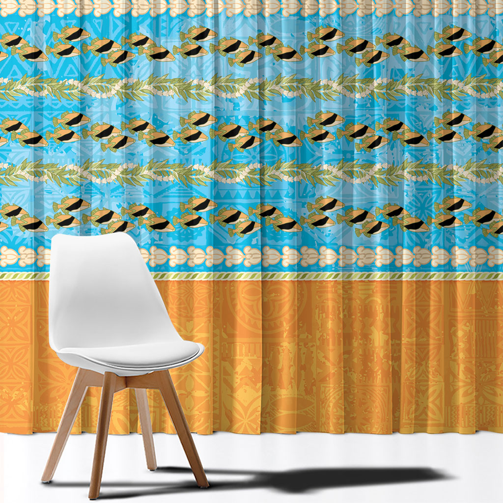 Hawaii Humuhumu Fish Maile Pikake Lei Window Curtain Tribal Tapa Orange Version LT05 - Polynesian Pride