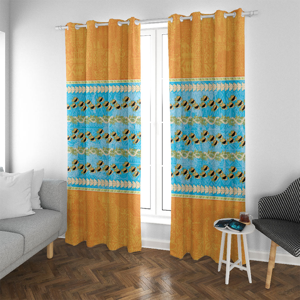 Hawaii Humuhumu Fish Maile Pikake Lei Window Curtain Tribal Tapa Orange Version LT05 With Grommets Orange - Polynesian Pride