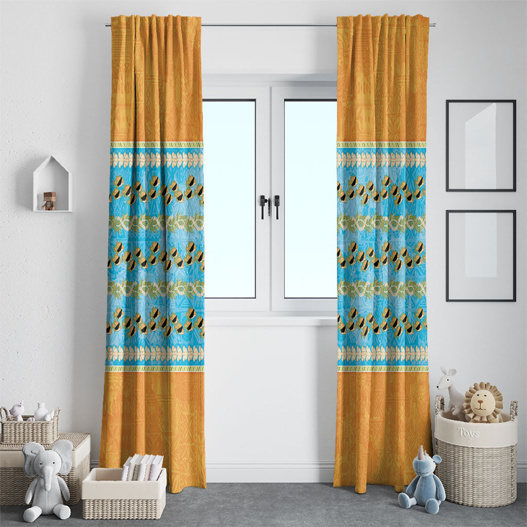 Hawaii Humuhumu Fish Maile Pikake Lei Window Curtain Tribal Tapa Orange Version LT05 - Polynesian Pride