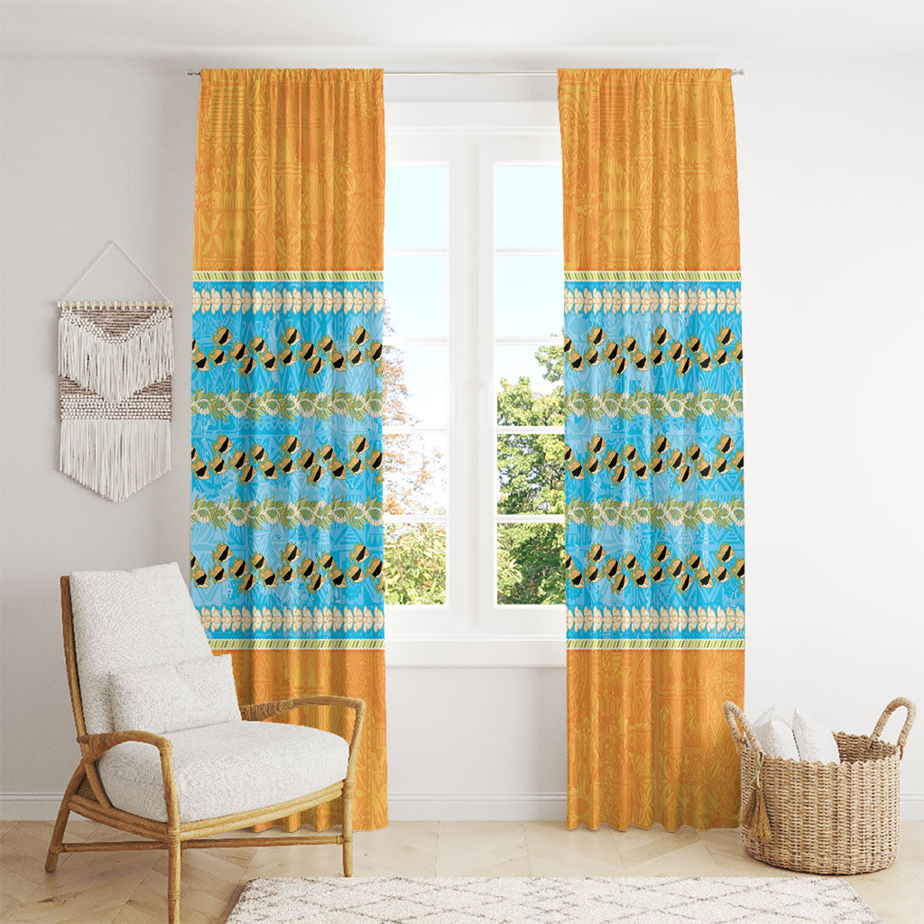 Hawaii Humuhumu Fish Maile Pikake Lei Window Curtain Tribal Tapa Orange Version LT05 - Polynesian Pride