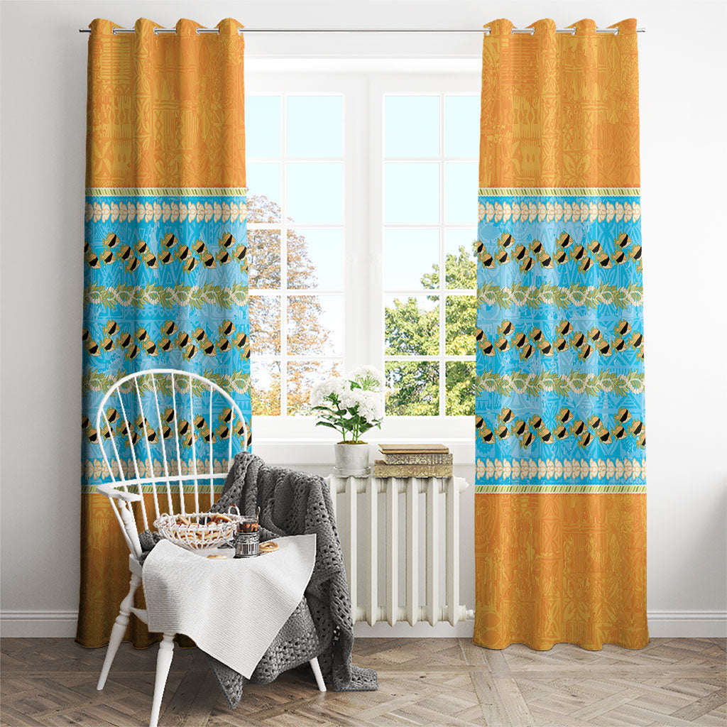 Hawaii Humuhumu Fish Maile Pikake Lei Window Curtain Tribal Tapa Orange Version LT05 - Polynesian Pride