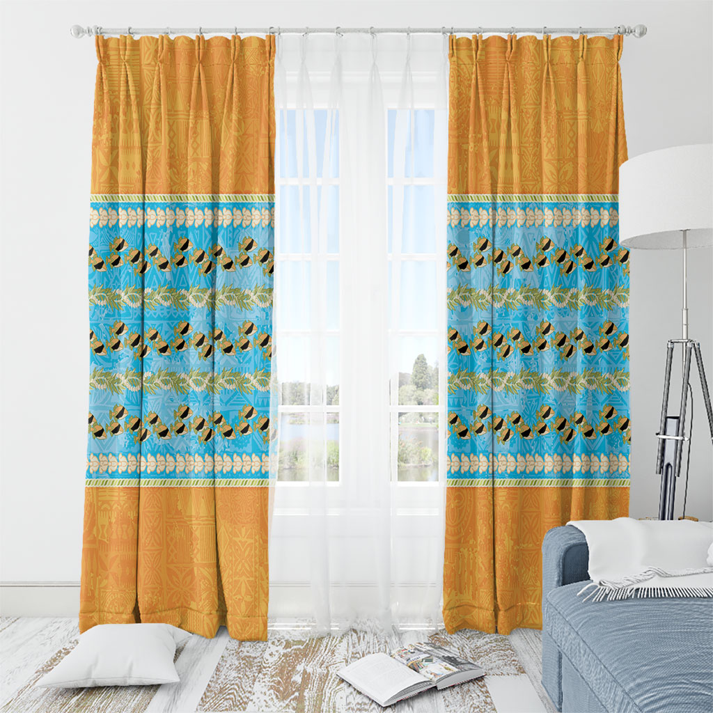 Hawaii Humuhumu Fish Maile Pikake Lei Window Curtain Tribal Tapa Orange Version LT05 - Polynesian Pride