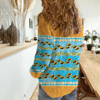 Hawaii Humuhumu Fish Maile Pikake Lei Women Casual Shirt Tribal Tapa Orange Version LT05 - Polynesian Pride