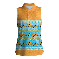 Hawaii Humuhumu Fish Maile Pikake Lei Women Sleeveless Polo Shirt Tribal Tapa Orange Version LT05 Female Orange - Polynesian Pride