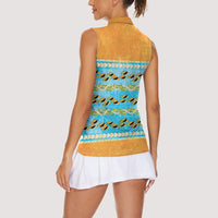 Hawaii Humuhumu Fish Maile Pikake Lei Women Sleeveless Polo Shirt Tribal Tapa Orange Version LT05 - Polynesian Pride