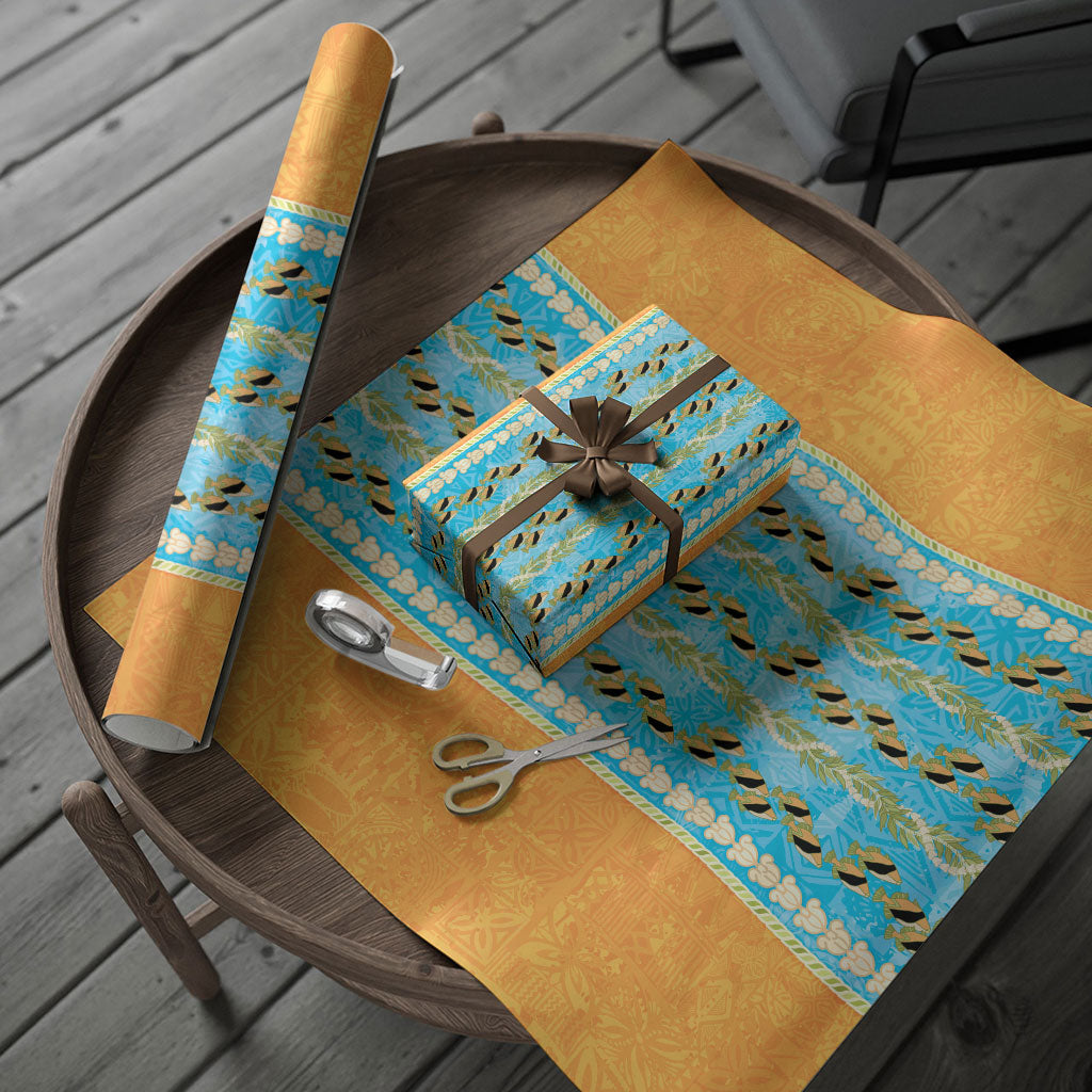 Hawaii Humuhumu Fish Maile Pikake Lei Wrapping Paper Tribal Tapa Orange Version LT05 - Polynesian Pride