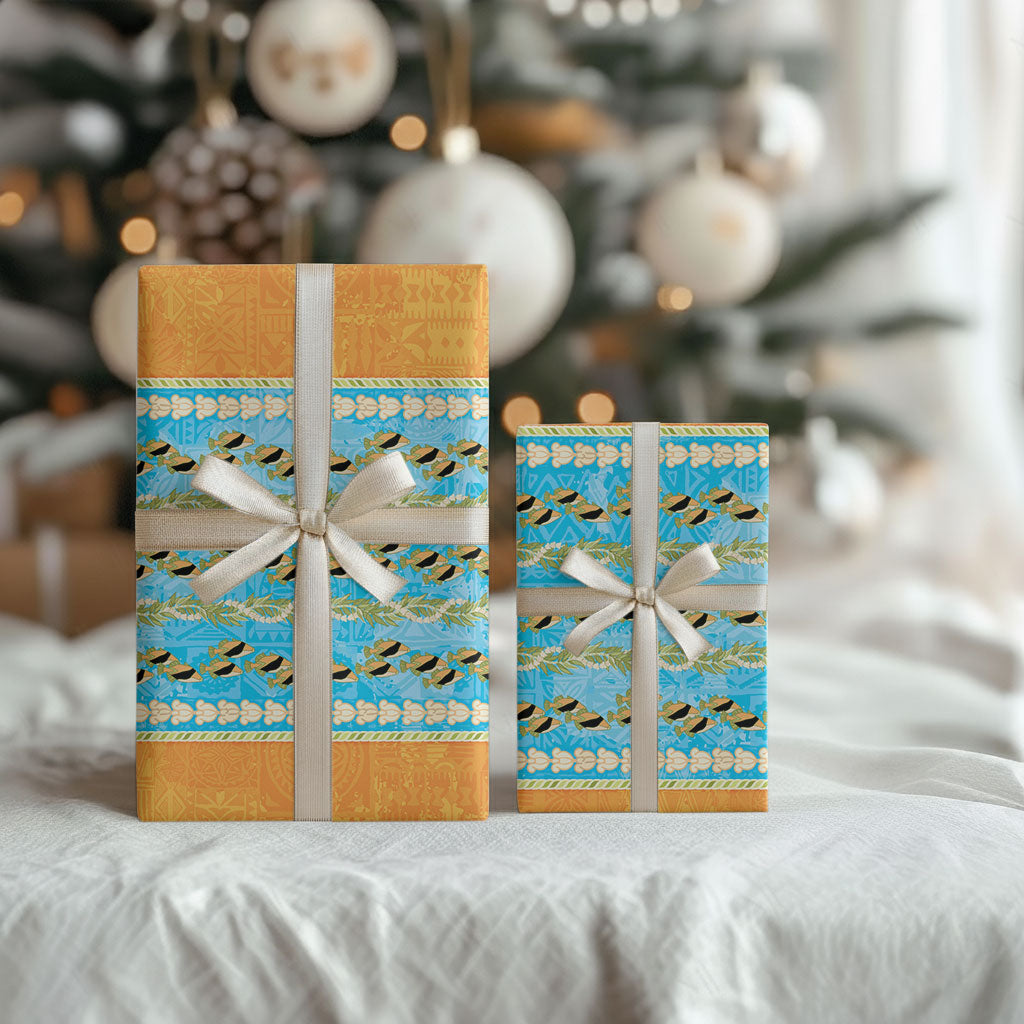 Hawaii Humuhumu Fish Maile Pikake Lei Wrapping Paper Tribal Tapa Orange Version LT05 - Polynesian Pride