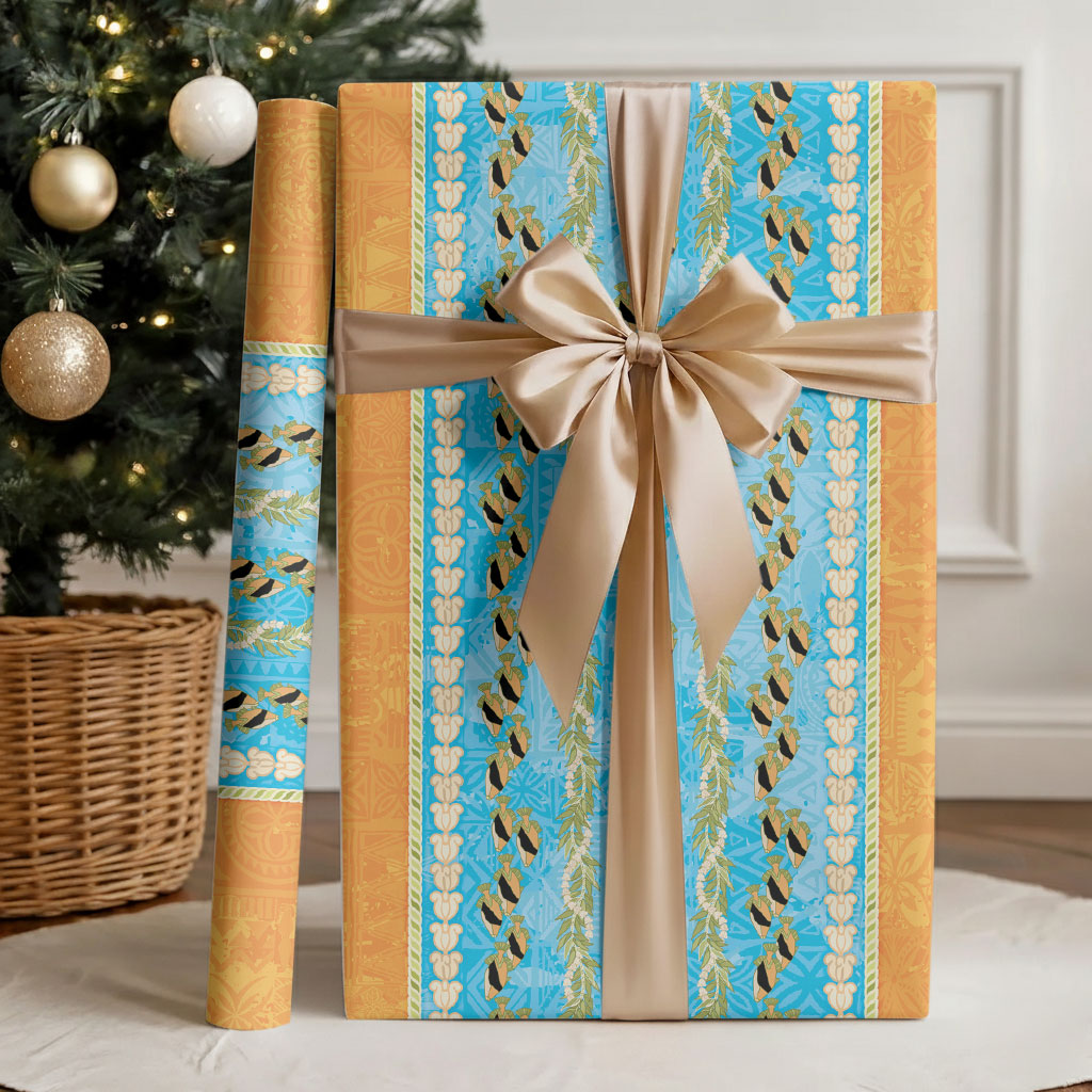 Hawaii Humuhumu Fish Maile Pikake Lei Wrapping Paper Tribal Tapa Orange Version LT05 - Polynesian Pride
