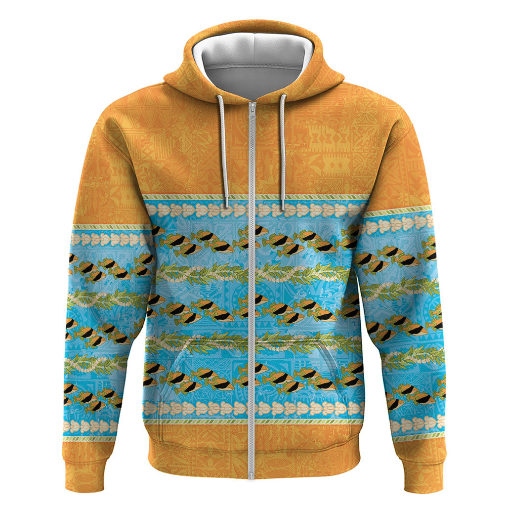 Hawaii Humuhumu Fish Maile Pikake Lei Zip Hoodie Tribal Tapa Orange Version LT05 Zip Hoodie Orange - Polynesian Pride
