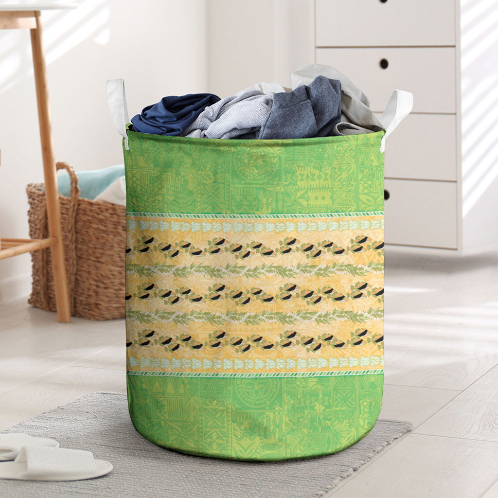 Hawaii Humuhumu Fish Maile Pikake Lei Laundry Basket Tribal Tapa Green Version LT05 Green - Polynesian Pride